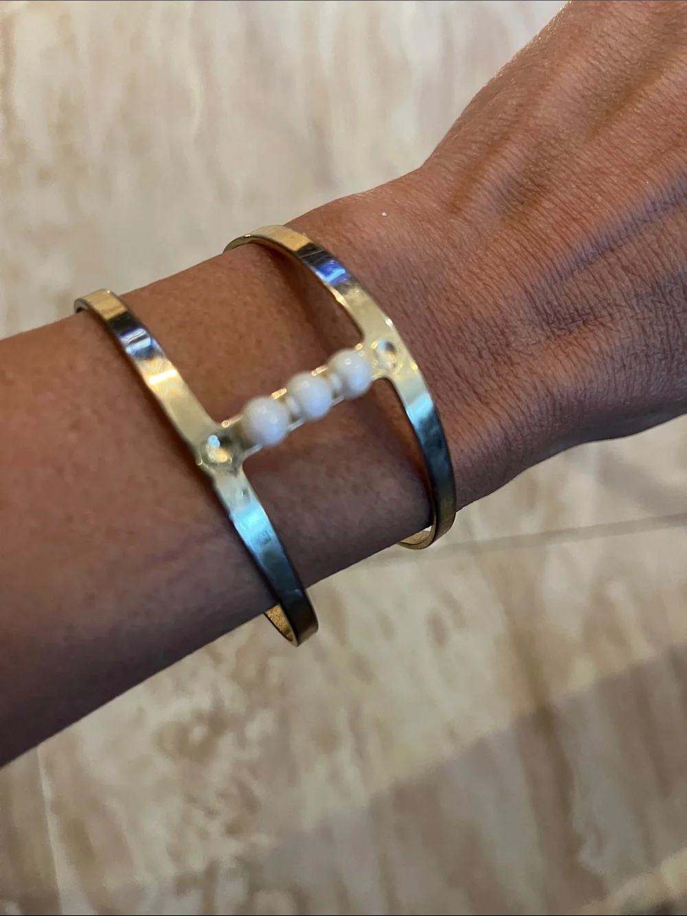 Gold-Tone Pearl Accent Open Cuff Bracelet - Women Jewelry